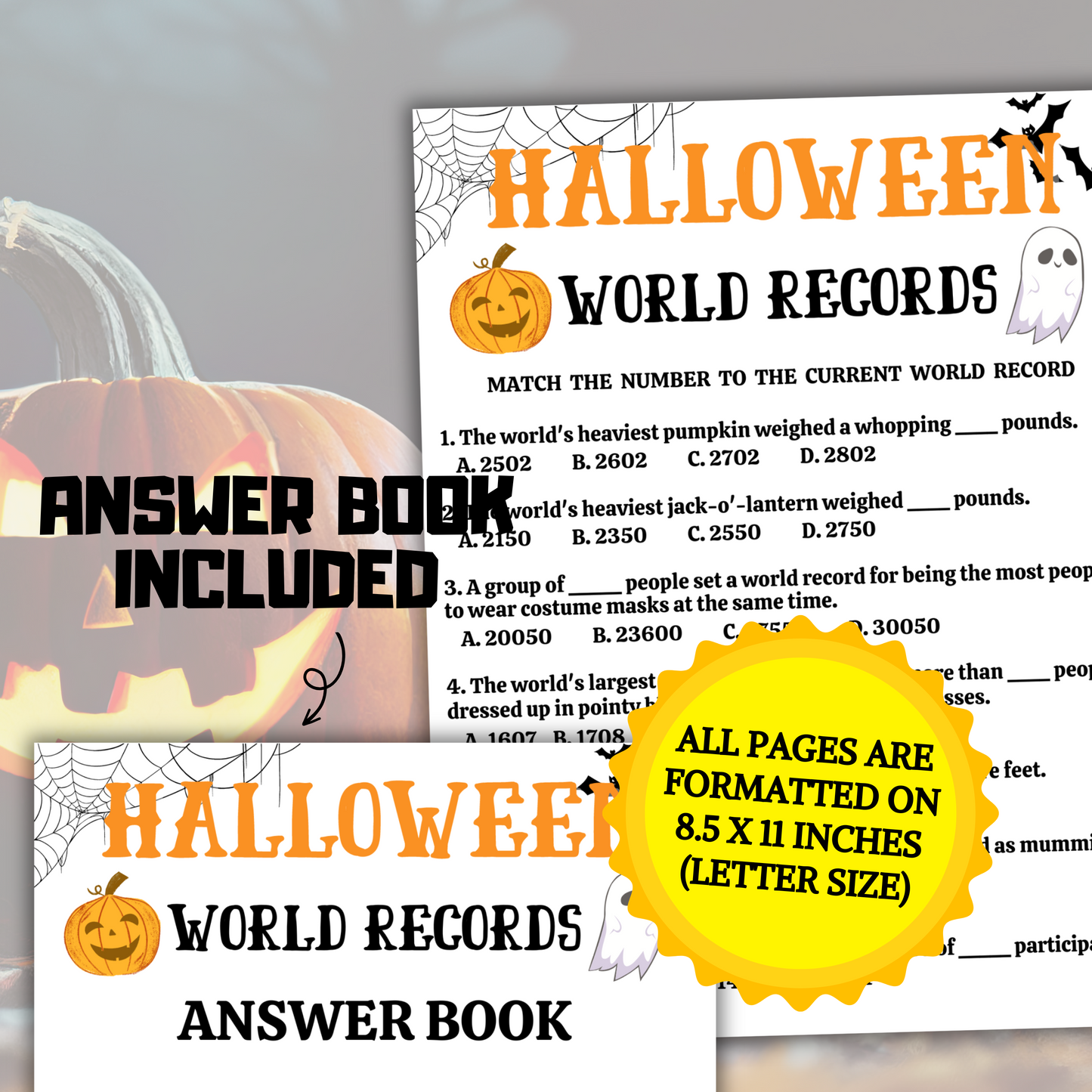 Halloween World Records Game | Printable Match the Spooky Record Quiz