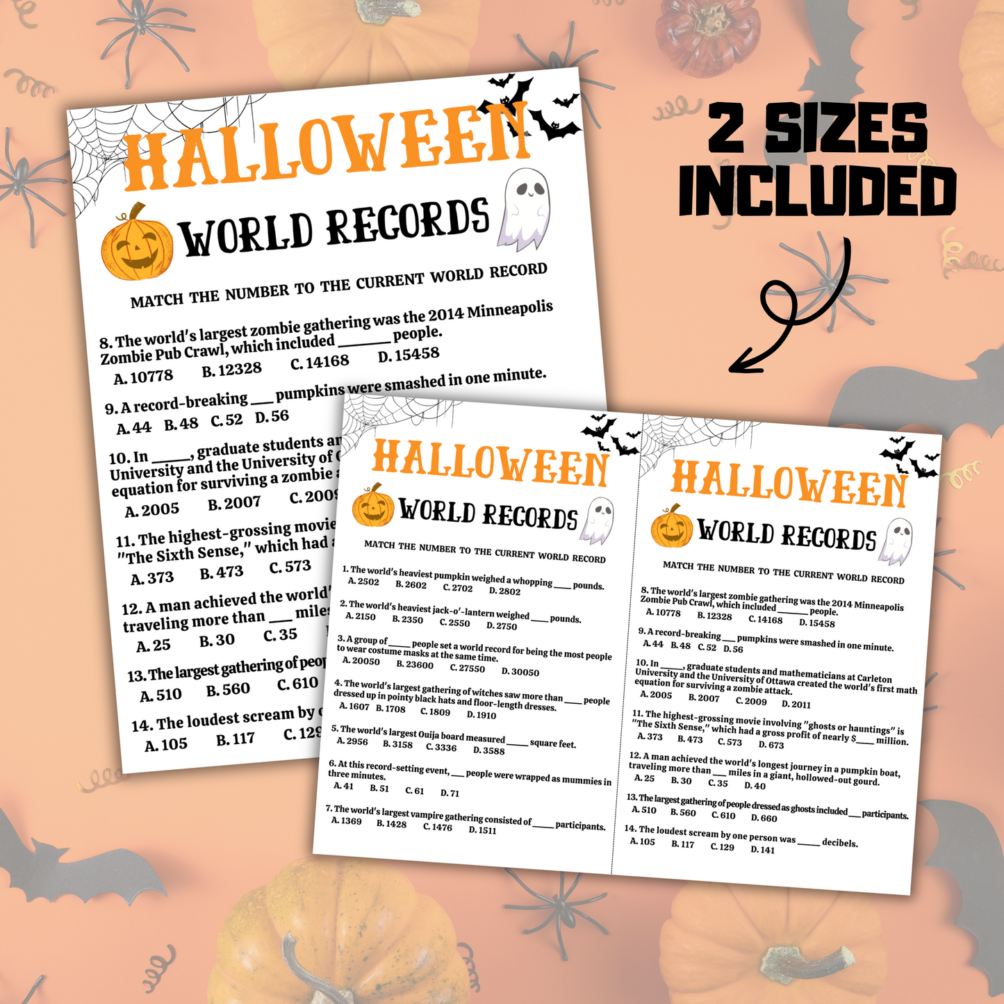 Halloween World Records Game | Printable Match the Spooky Record Quiz