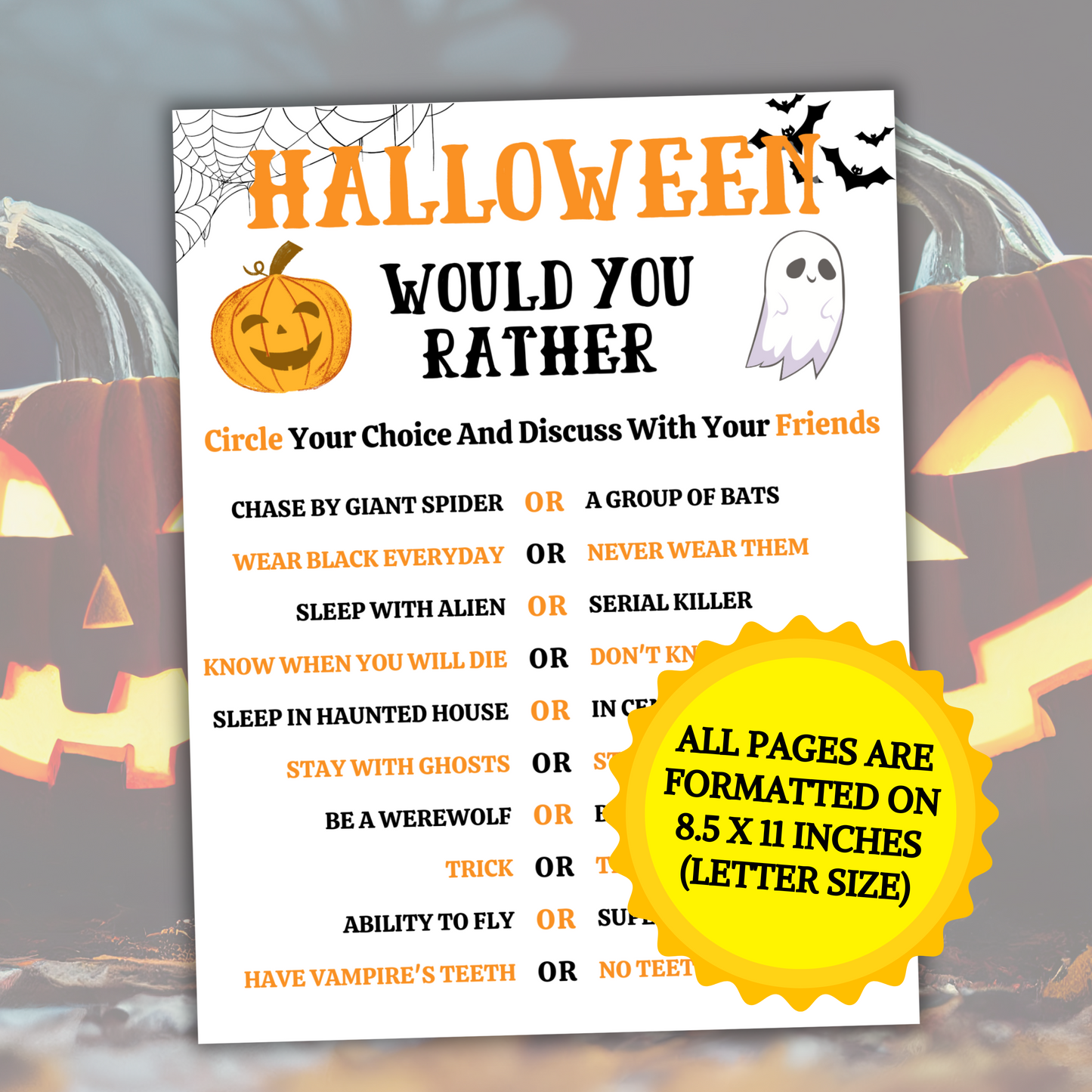 Halloween Would You Rather Game | 2 Pages Halloween This or That Game