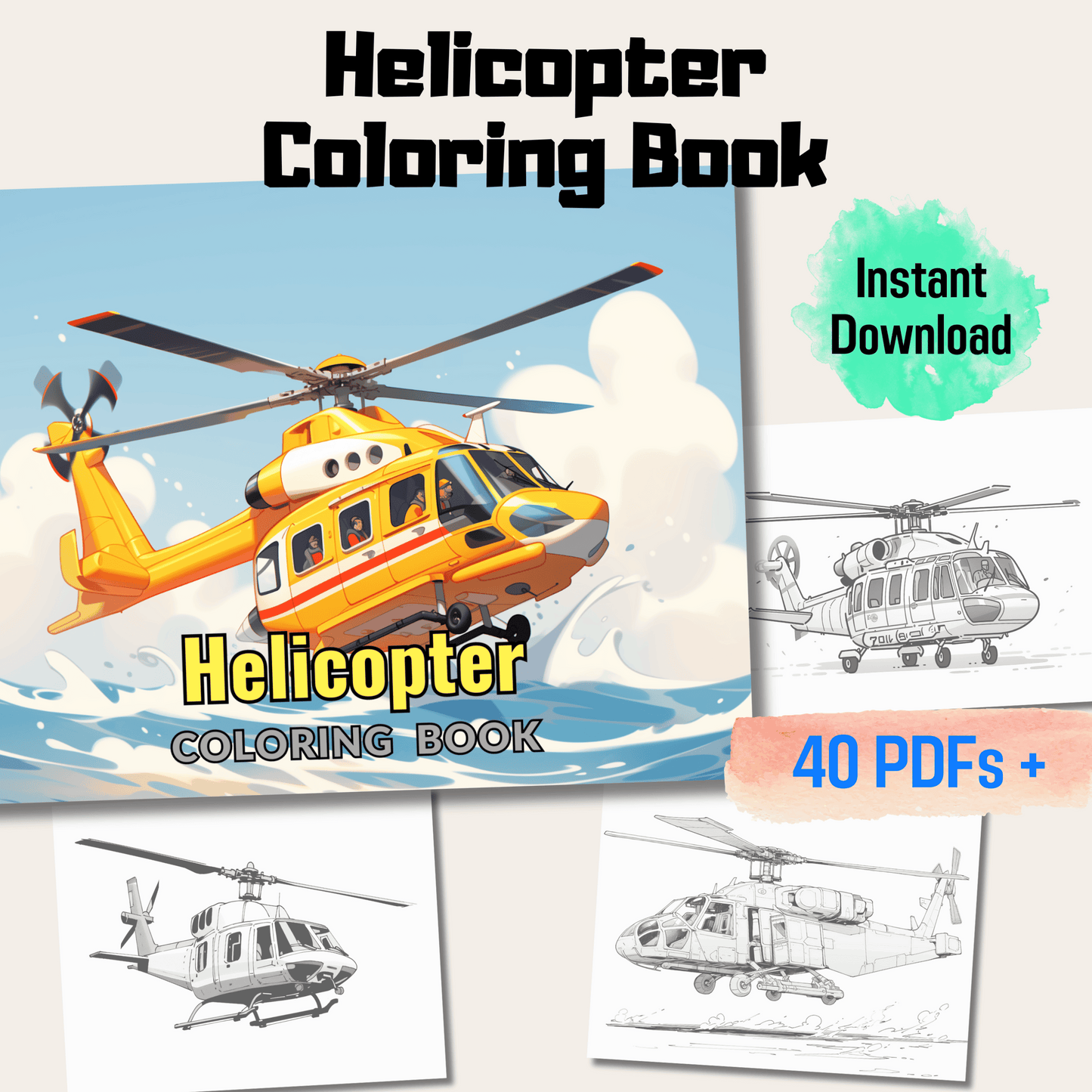 Helicopter Coloring Book, Chopper Coloring 20 Pages Printable