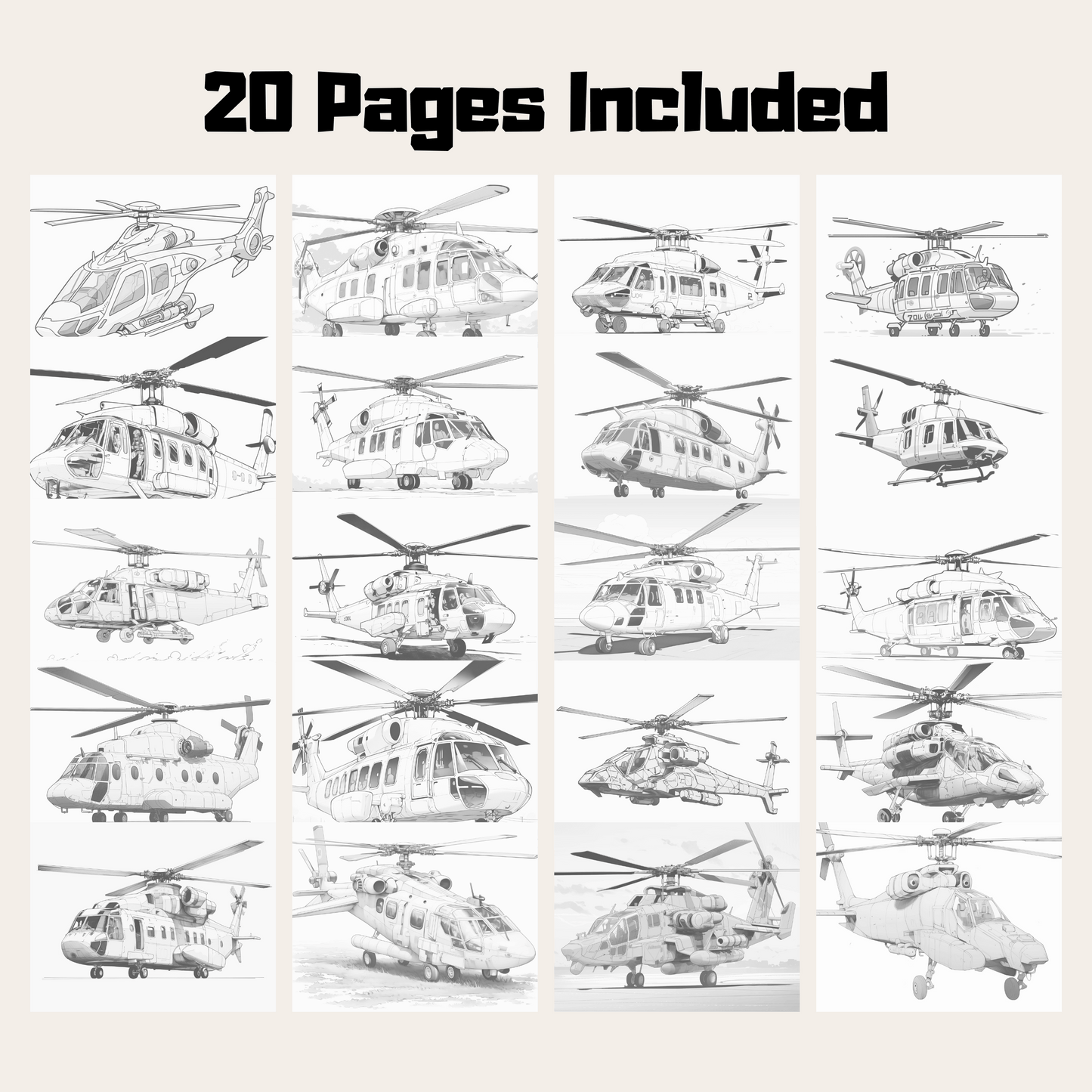 Helicopter Coloring Book, Chopper Coloring 20 Pages Printable