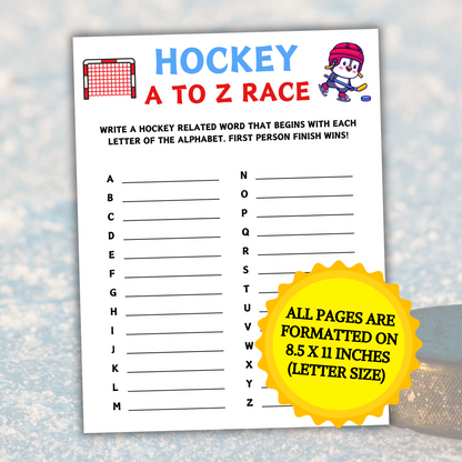 Hockey A To Z Race Game | Printable Hockey Team ABC Race Games