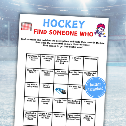 Hockey Find Someone Who Game | Printable Hockey Find The Guest Bingo