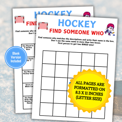 Hockey Find Someone Who Game | Printable Hockey Find The Guest Bingo