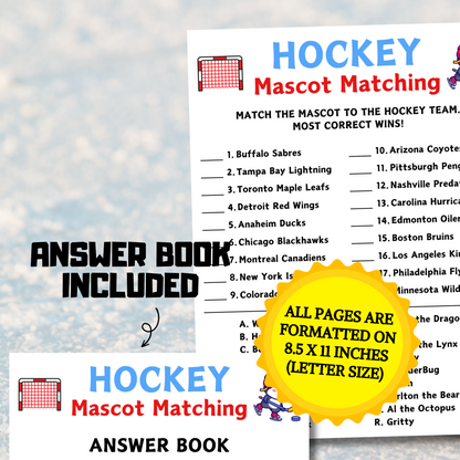 Hockey Mascot Matching Game | Printable Hockey Trivia Game