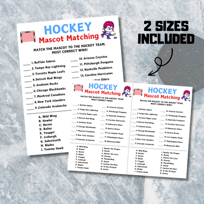 Hockey Mascot Matching Game | Printable Hockey Trivia Game