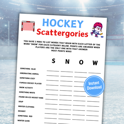 Hockey Scattergories Game | Minimalist Hockey Party Think Fast Game