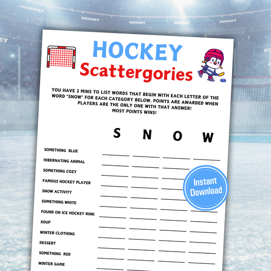Hockey Scattergories Game | Minimalist Hockey Party Think Fast Game