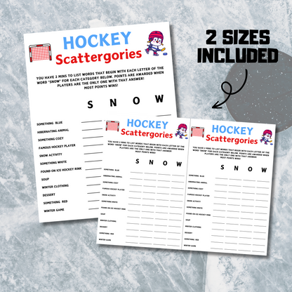 Hockey Scattergories Game | Minimalist Hockey Party Think Fast Game