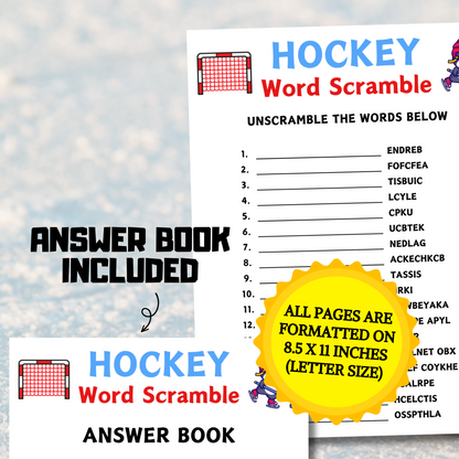 Hockey Word Scramble Game | Minimalist Hockey Party Think Fast Game