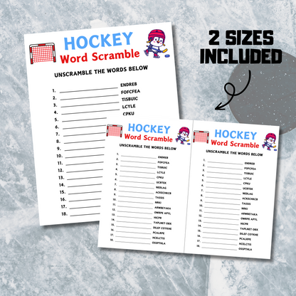 Hockey Word Scramble Game | Minimalist Hockey Party Think Fast Game