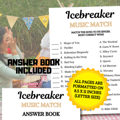 Icebreaker Music Match Game | Printable Icebreaker Music Match Up Quiz