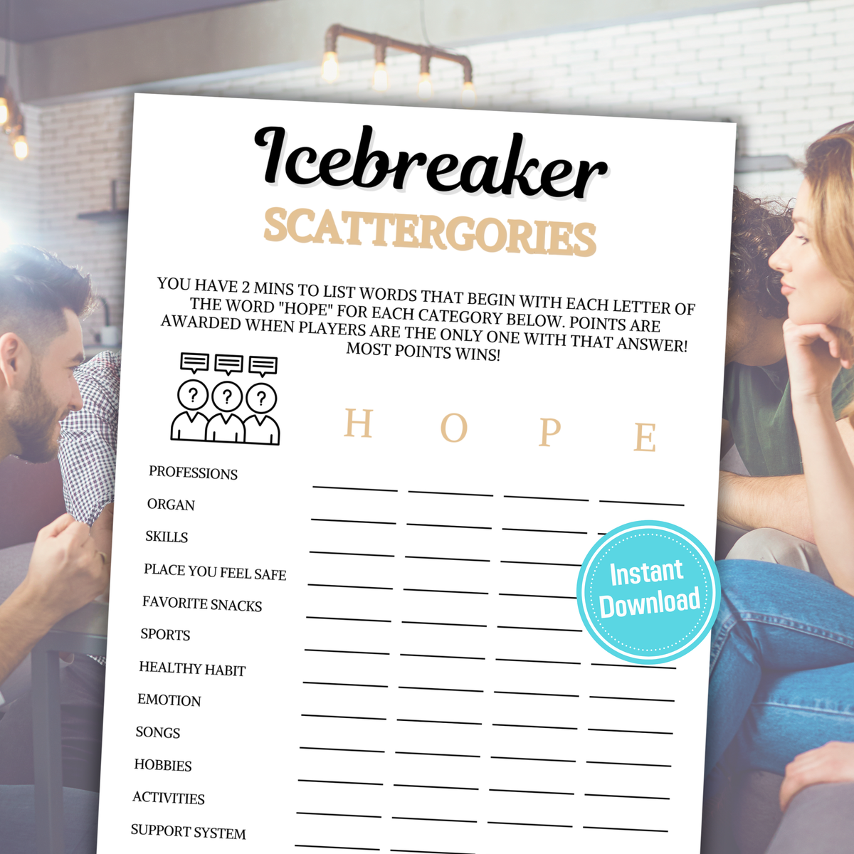 Icebreaker Scattergories Game | Icebreaker Think Fast Game