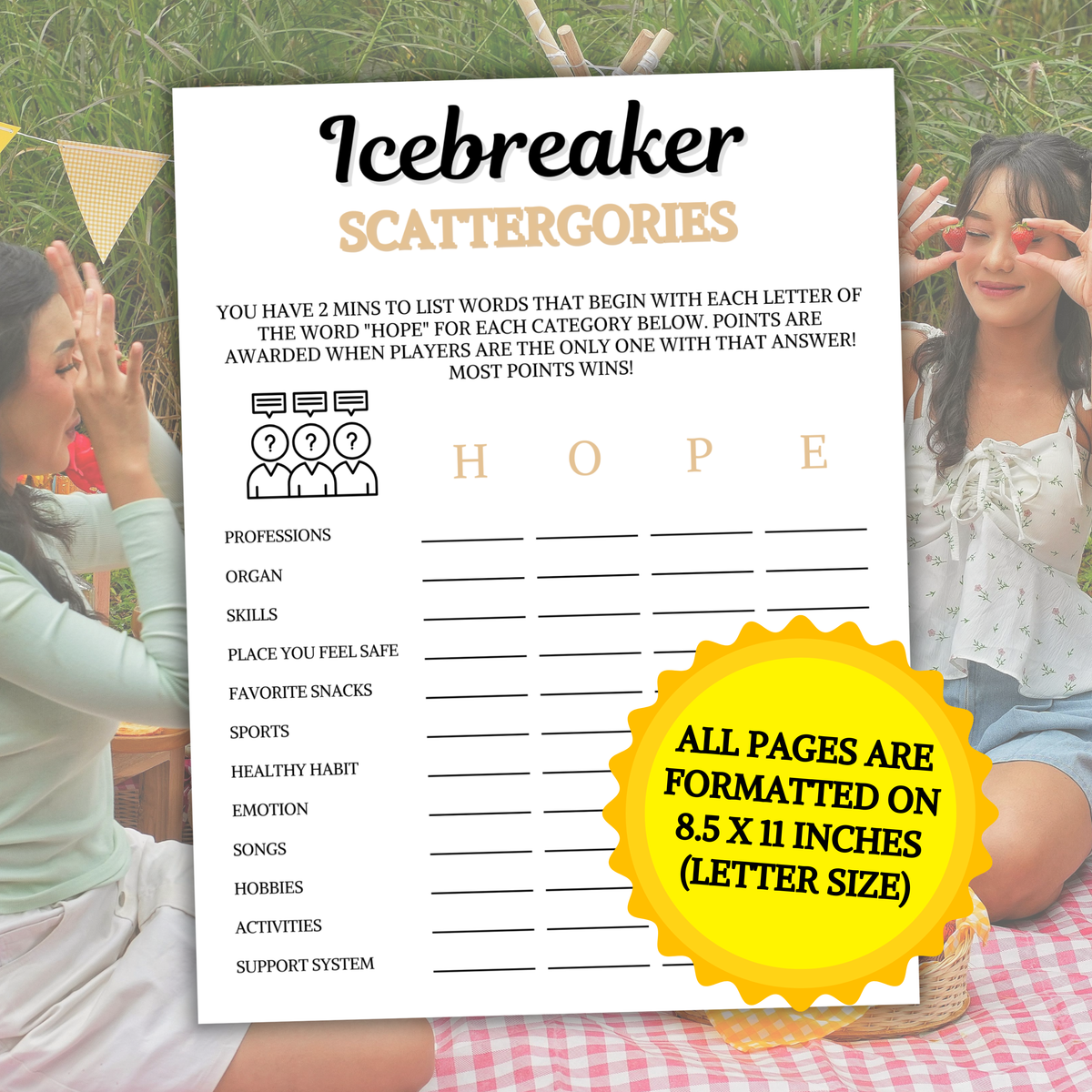Icebreaker Scattergories Game | Icebreaker Think Fast Game