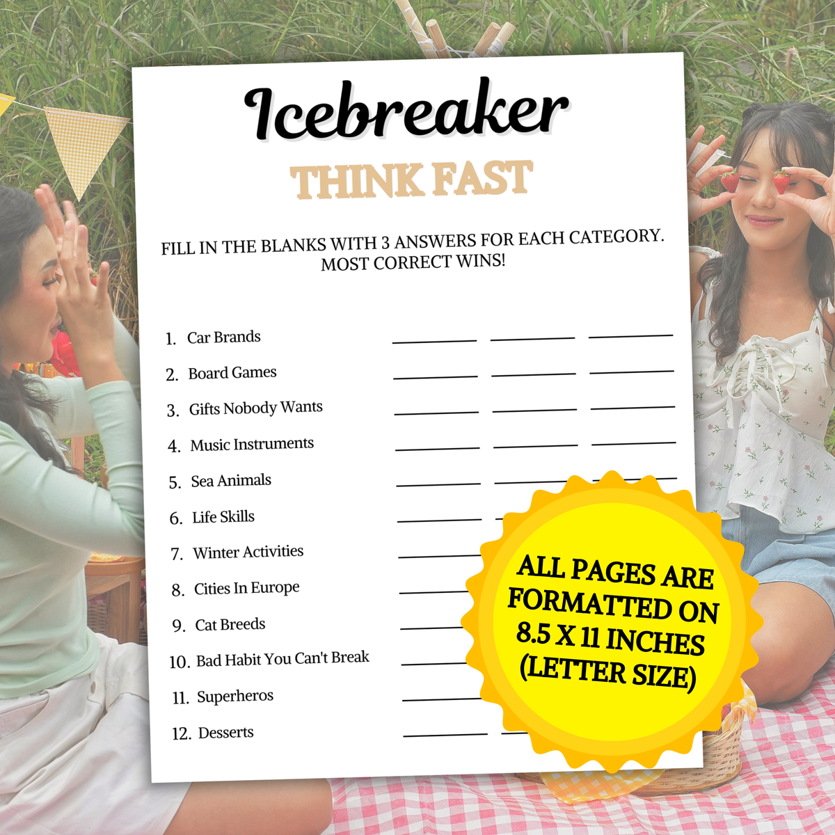 Icebreaker Think Fast Game | Icebreaker Trivia Game