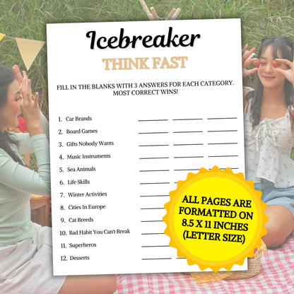 Icebreaker Think Fast Game | Icebreaker Trivia Game