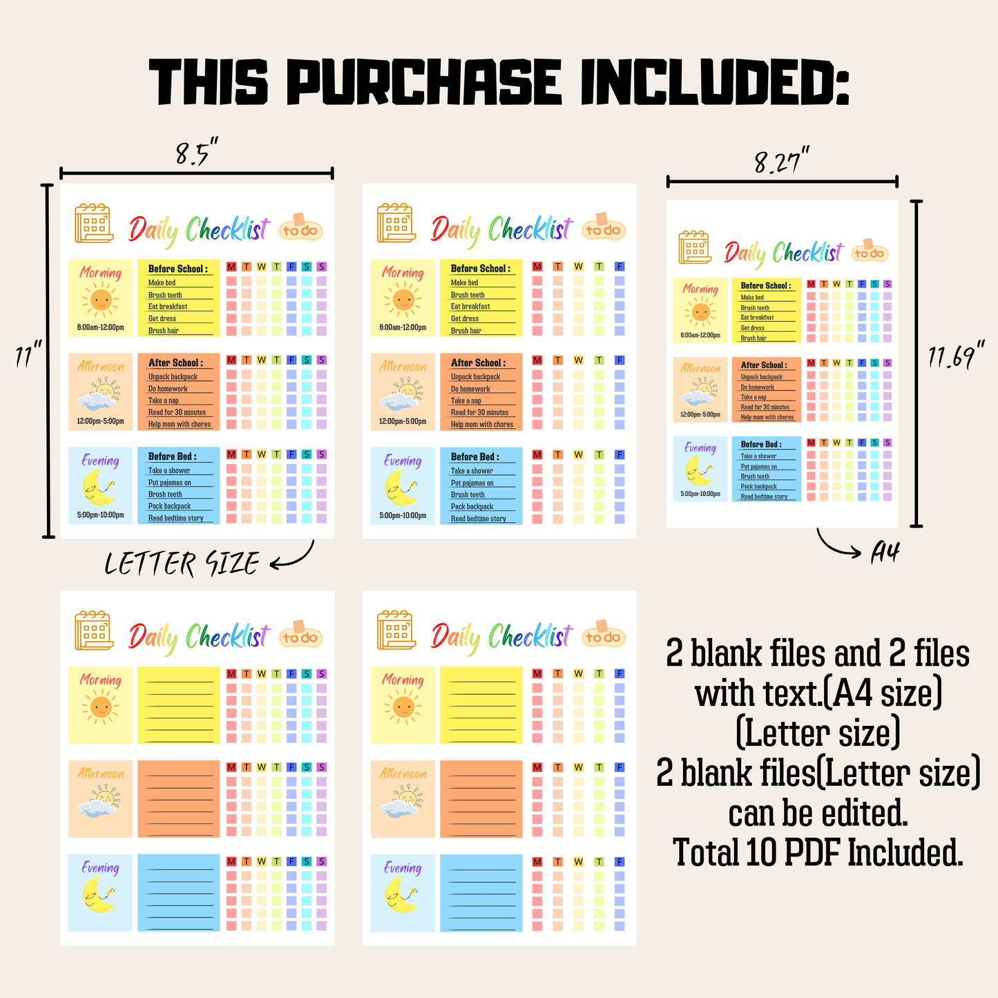 Kids Daily Checklist 1: Product Information Details And Print Out Size Demo