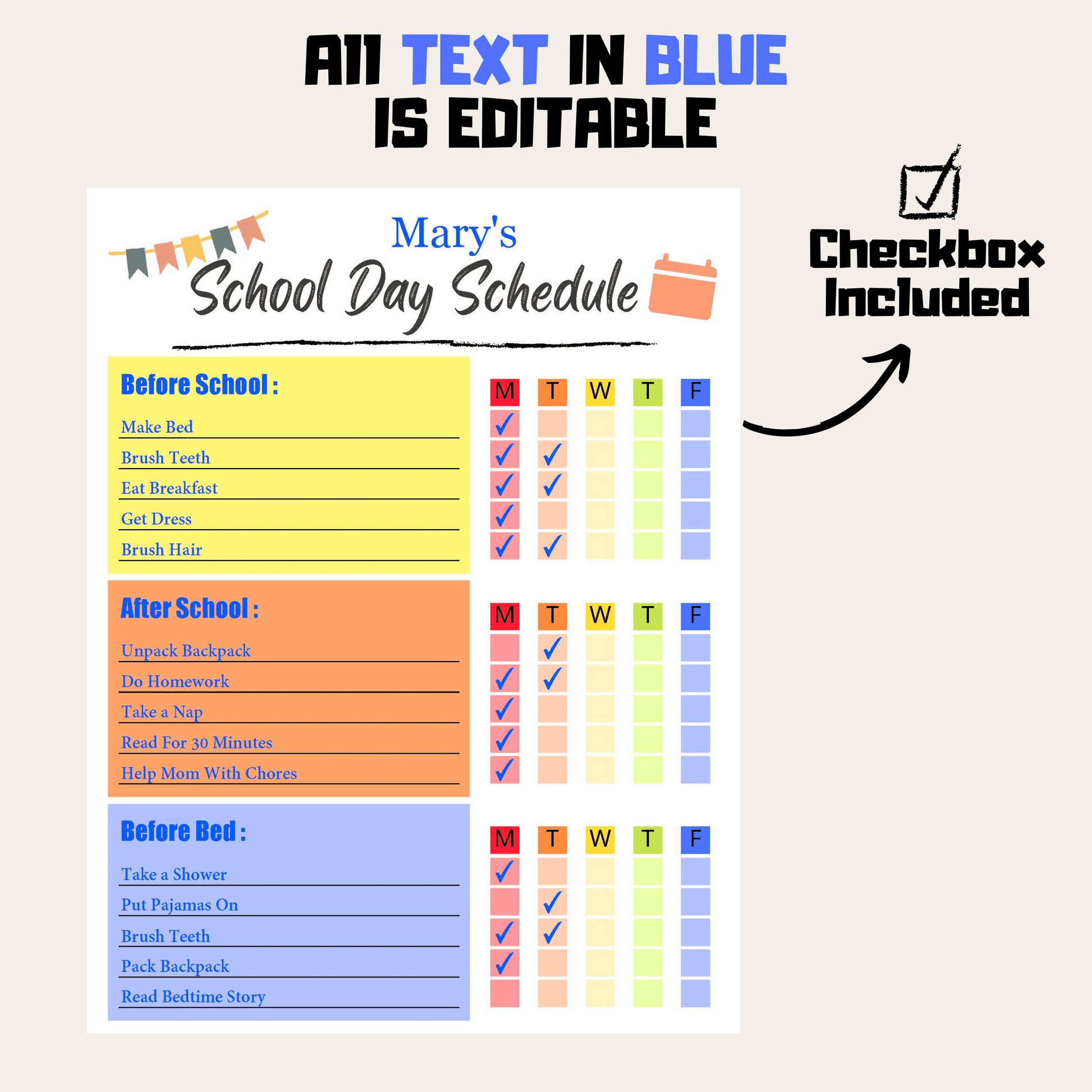 Kids Daily Checklist 2: Editable Demo Display