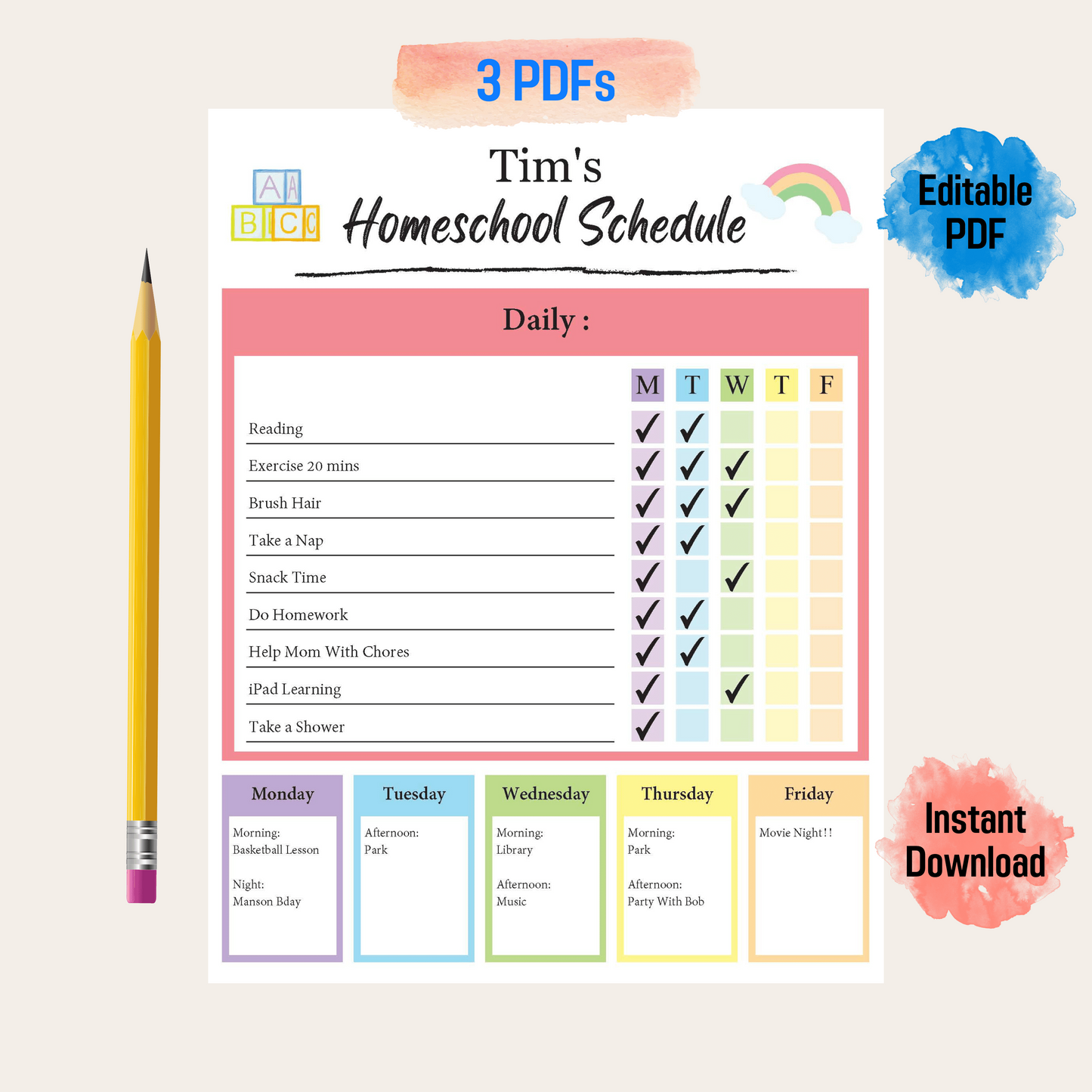 Planner settimanale To Do List Family Kids Schedule Stampabile digitale  Semplice modificabile Homeschool PDF -  Italia