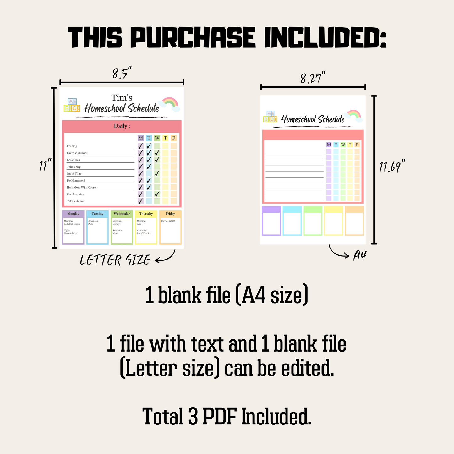 Kids Daily Checklist 4: Product Information Details And Print Out Size Demo