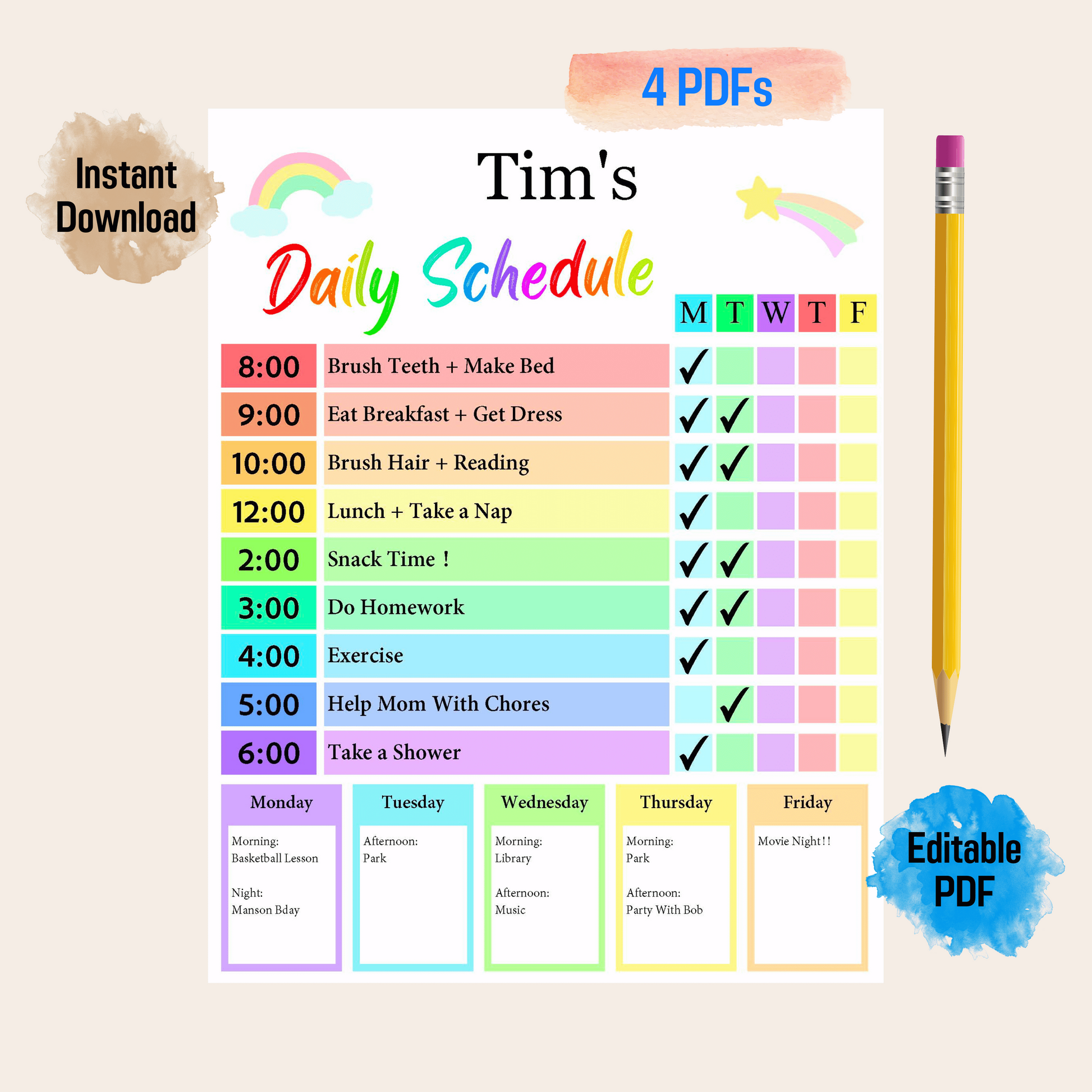 kids-daily-schedule-rainbow-color-organize-child-s-daily-routine-cho-funny-print-for-you for Free Printable Daily Schedule For Preschool Kids Daily Schedule Rainbow Color, Organize Child's Daily Routine, Cho – Funny Print For You for Free Printable Daily Schedule For Preschool