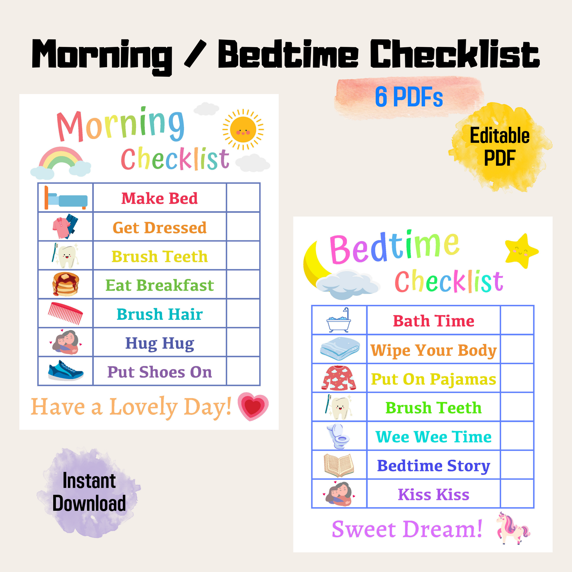 editable bedtime routine