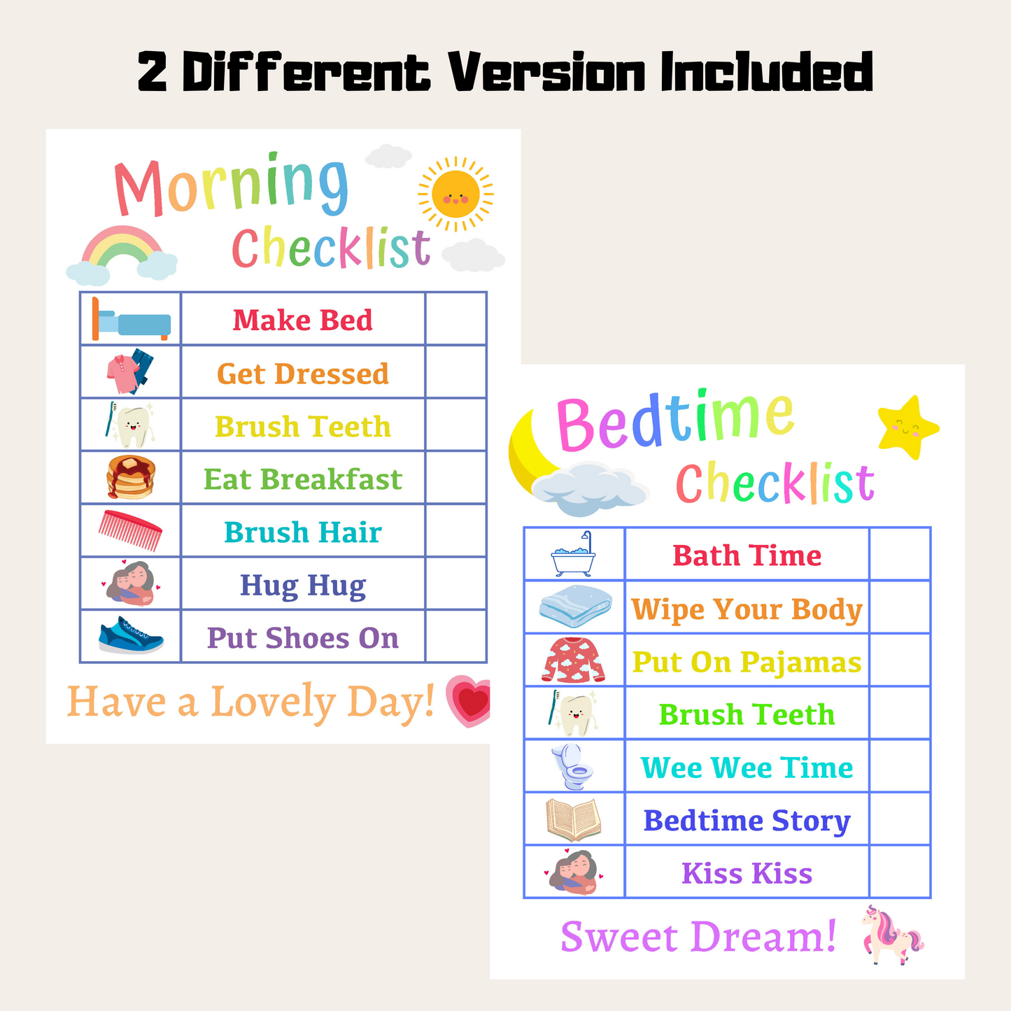 Kids Daily Checklist 7: 2 Versions Included