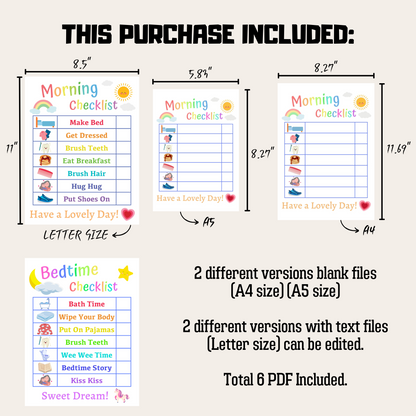 Kids Daily Checklist 7: Product Information Details And Print Out Size Demo