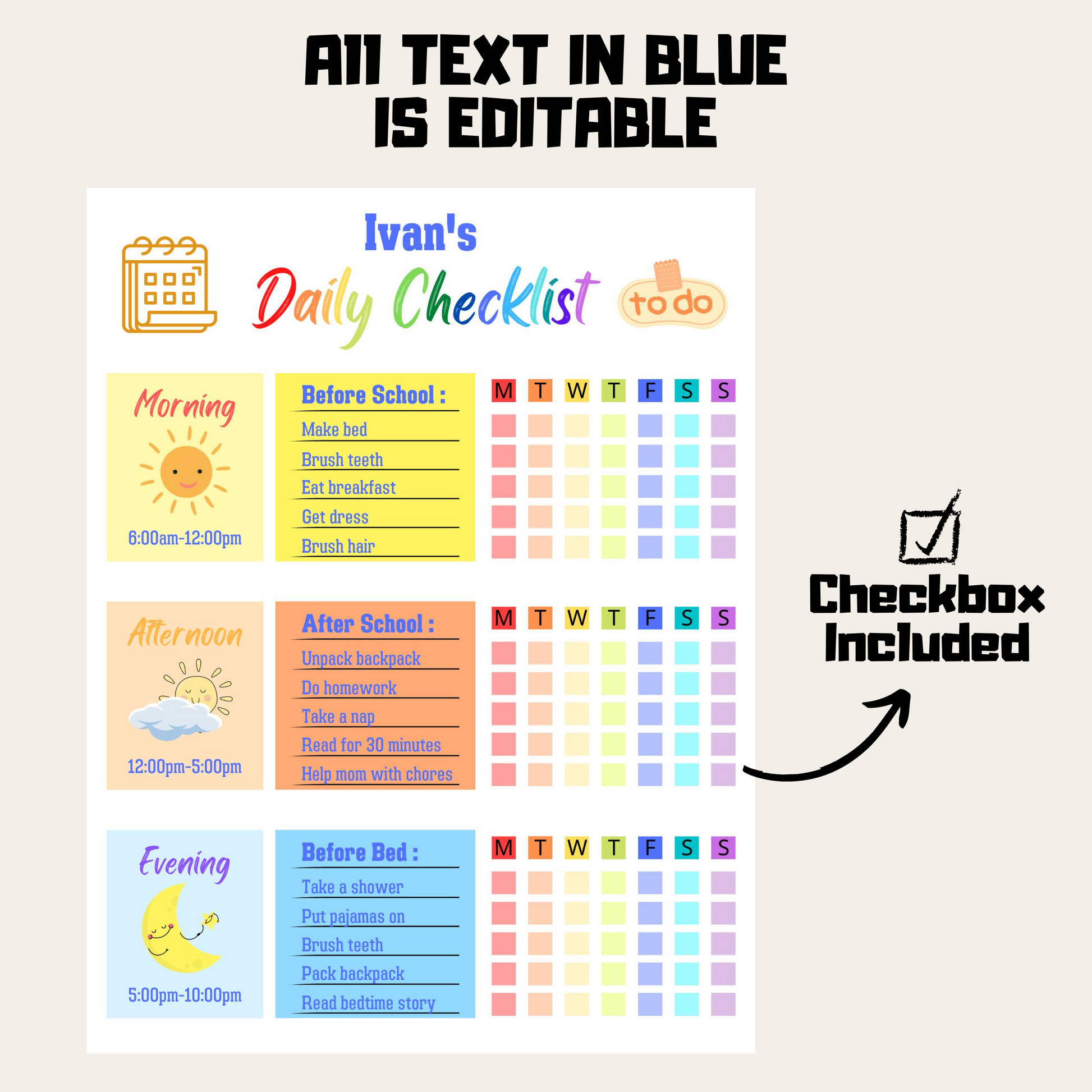 Kids Daily Checklist Bundle 1: Editable Demo Display