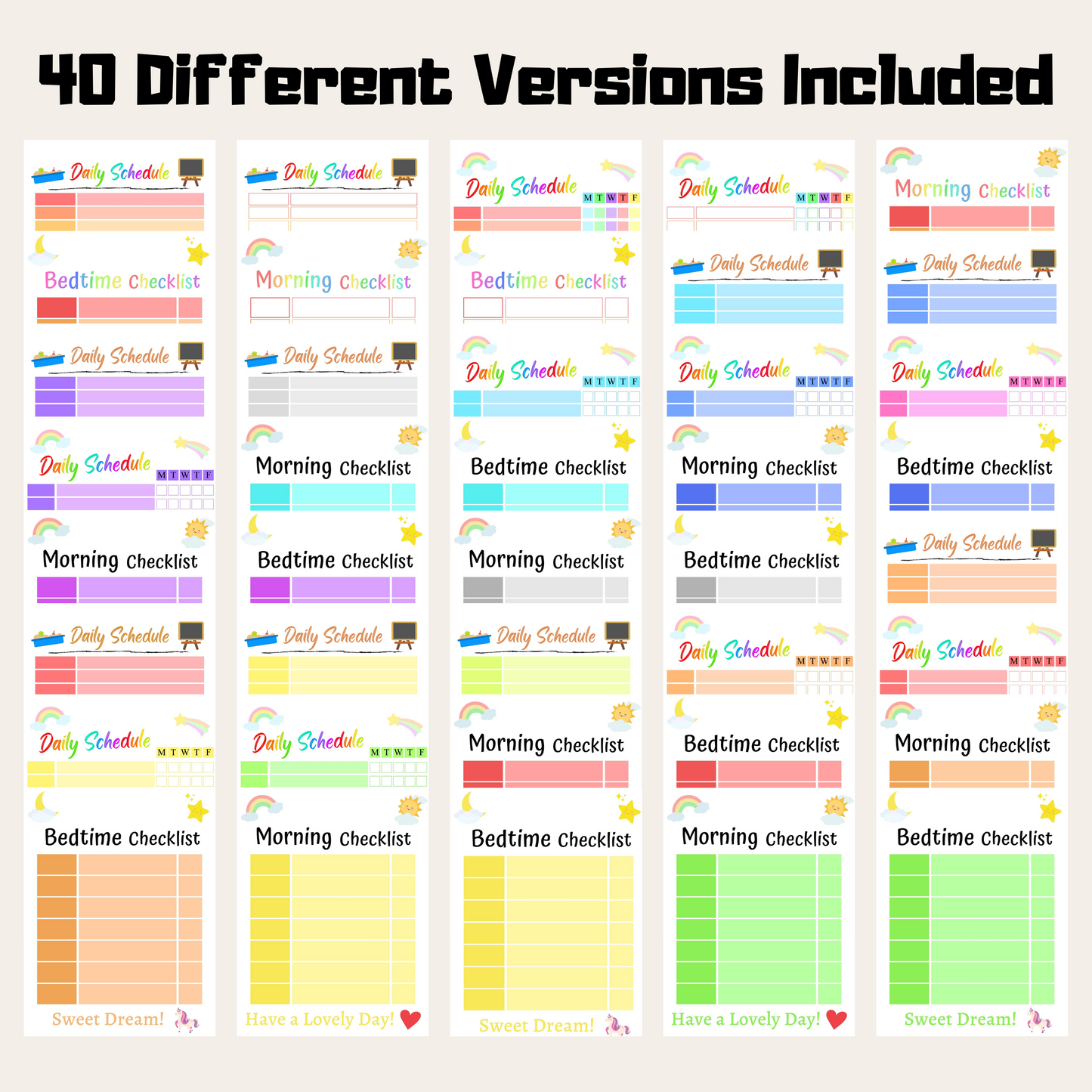 Kids Daily Checklist Bundle 2: All Color Bundle 40 Versions Included