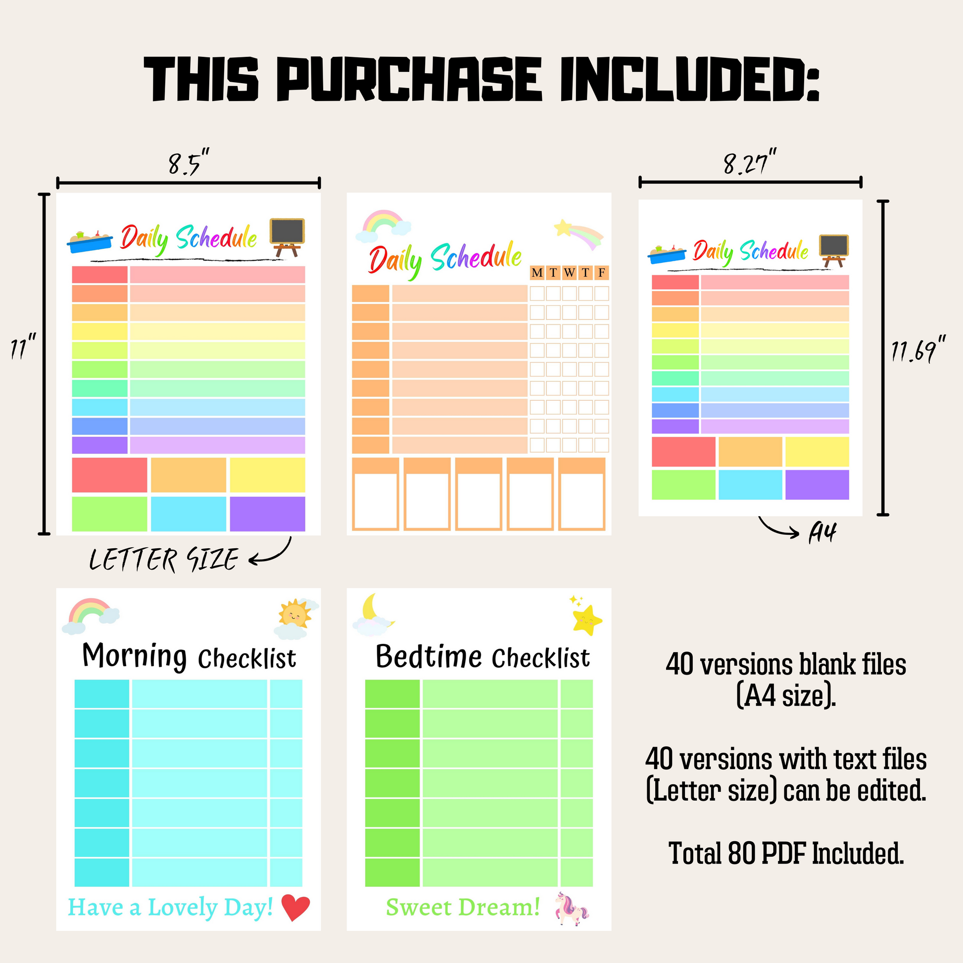 Kids Daily Checklist Bundle 2: All Color Bundle Product Information Details And Print Out Size Demo