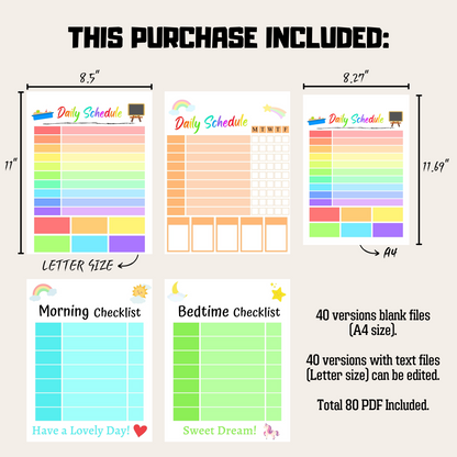 Kids Daily Checklist Bundle 2: All Color Bundle Product Information Details And Print Out Size Demo