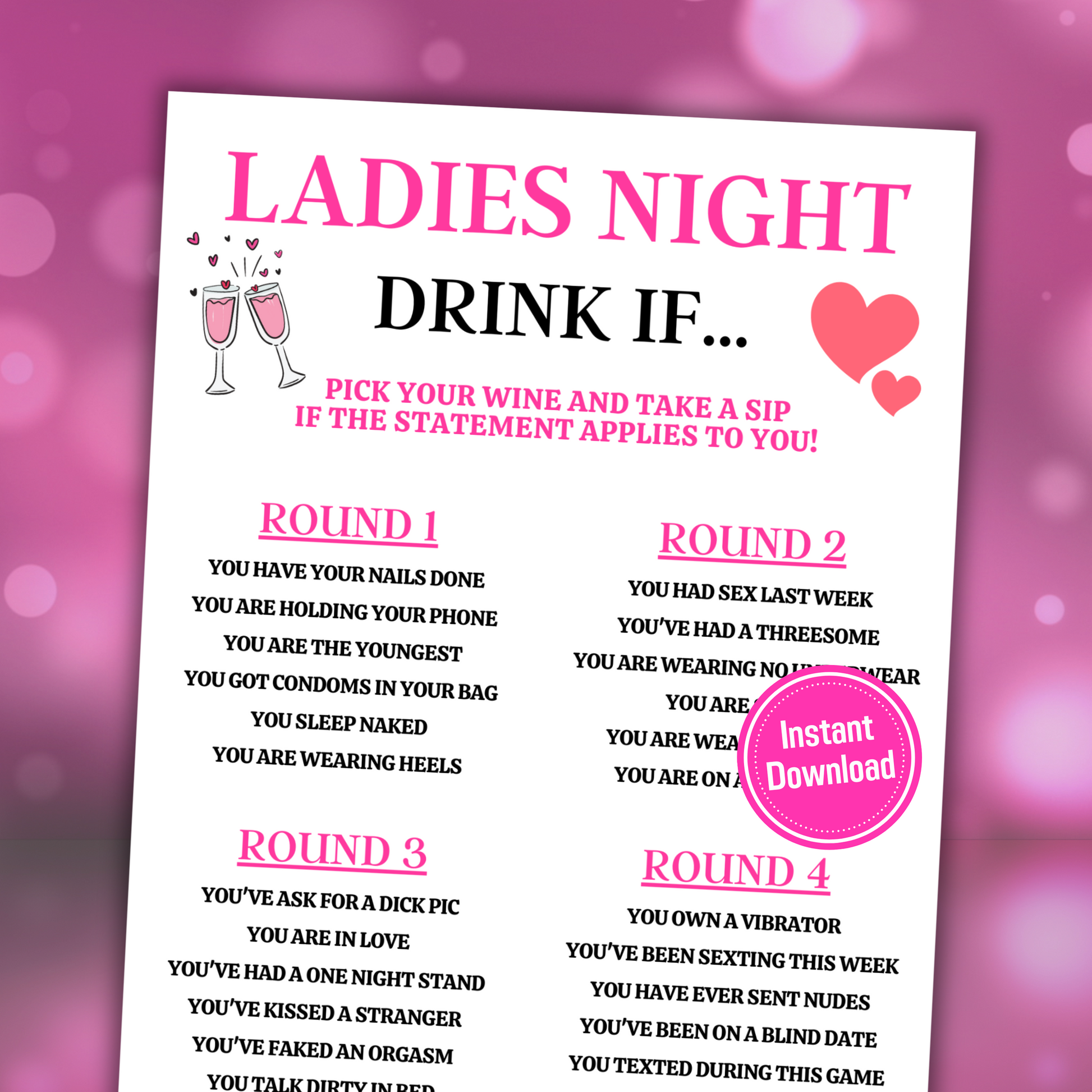 Ladies Night Drink If Game | Printable Bar Drinking Game