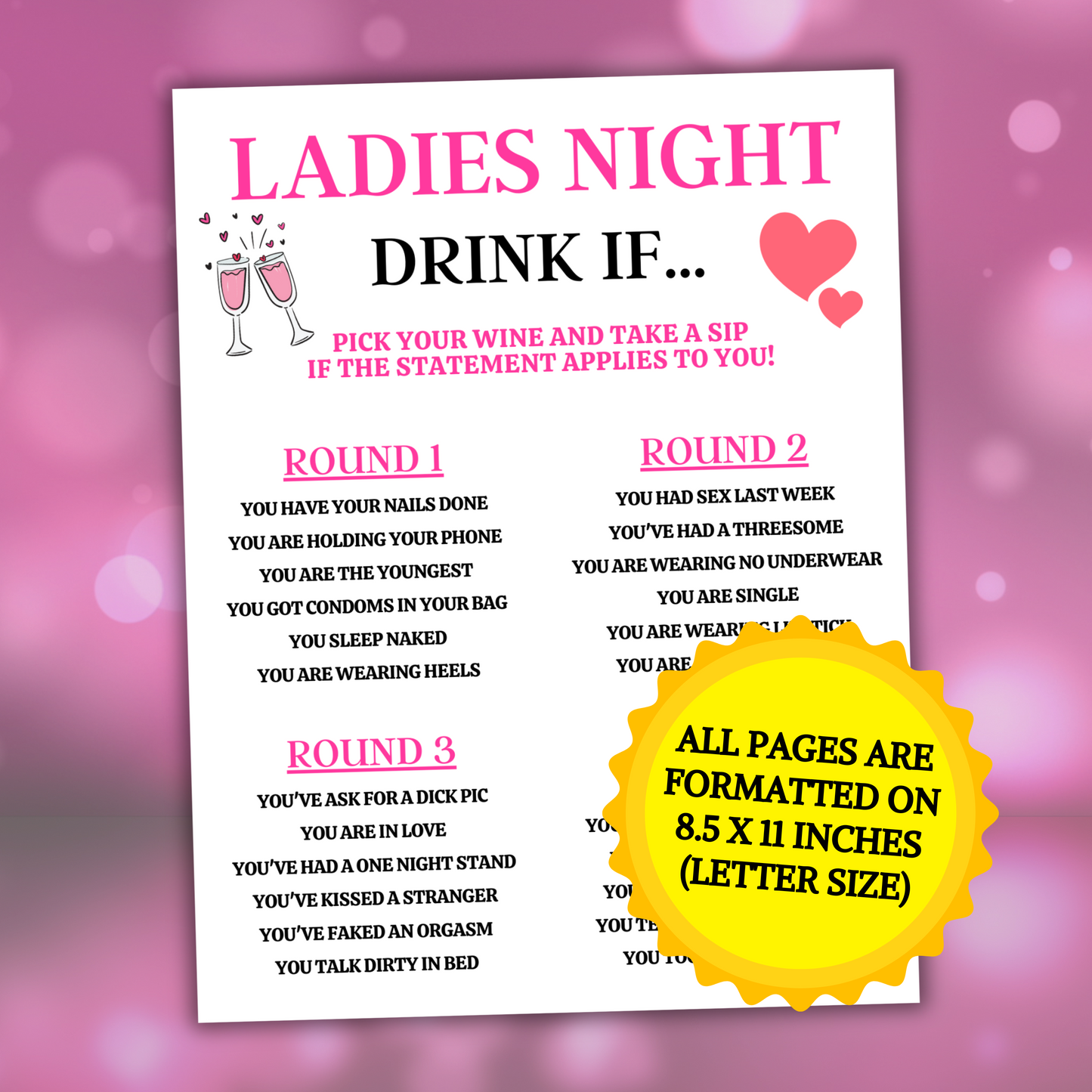 Ladies Night Drink If Game | Printable Bar Drinking Game