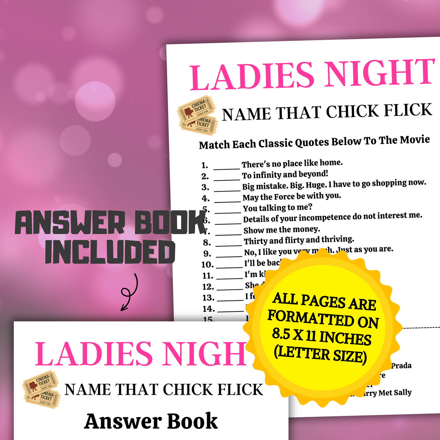 Ladies Night Name That Chick Flick Game | Movie Matching Game