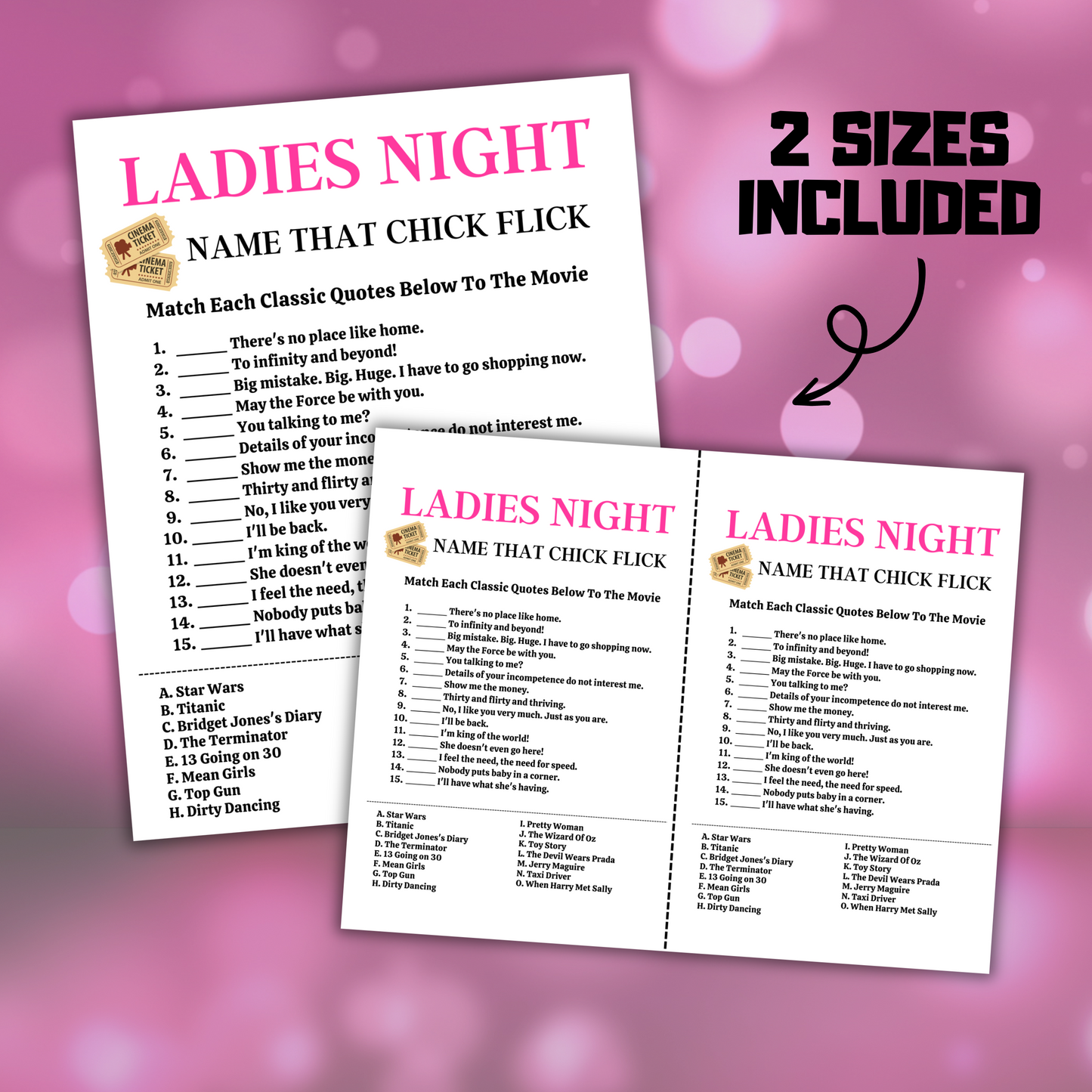 Ladies Night Name That Chick Flick Game | Movie Matching Game