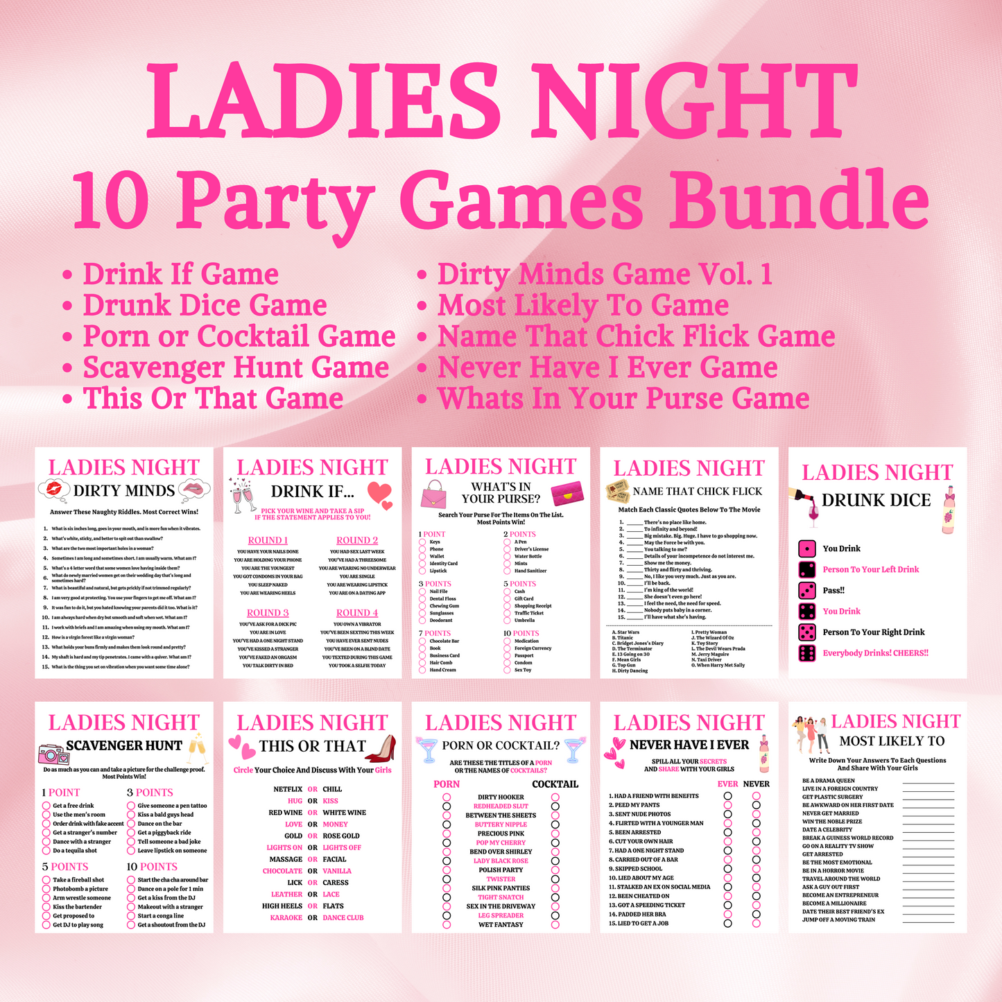 Ladies Night 10 Party Game BUNDLE Volume 1 | Girls Night Out Party Games