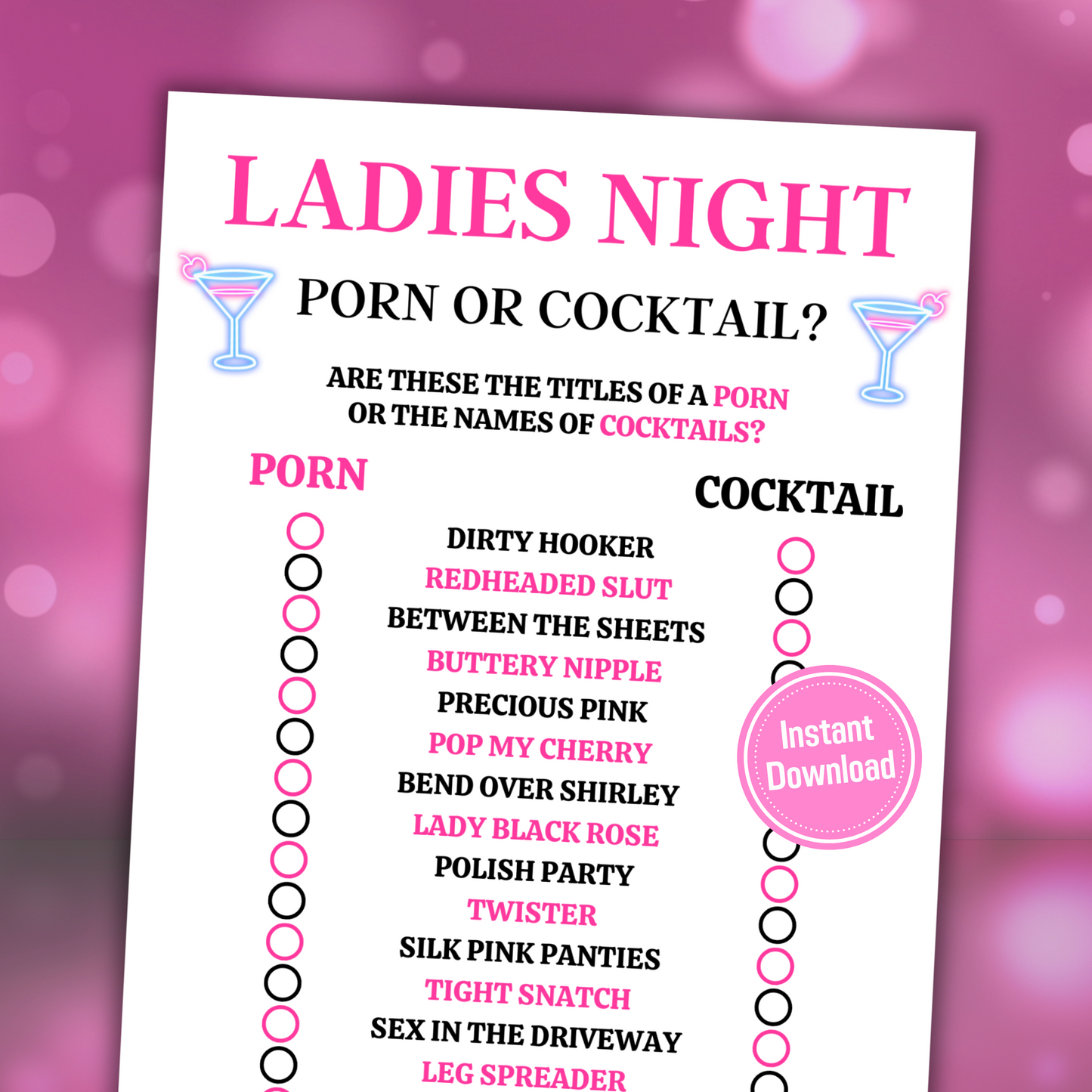 Ladies Night Porn Or Cocktail Game | Ladies Night Party Game