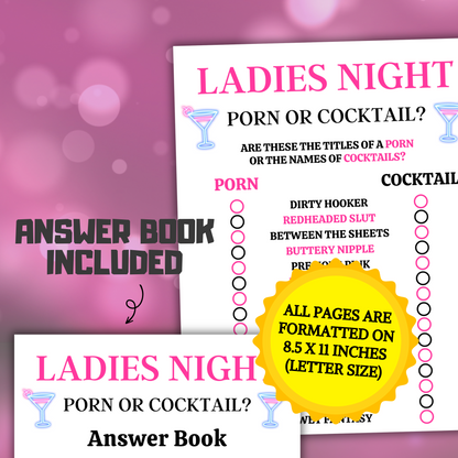 Ladies Night Porn Or Cocktail Game | Ladies Night Party Game