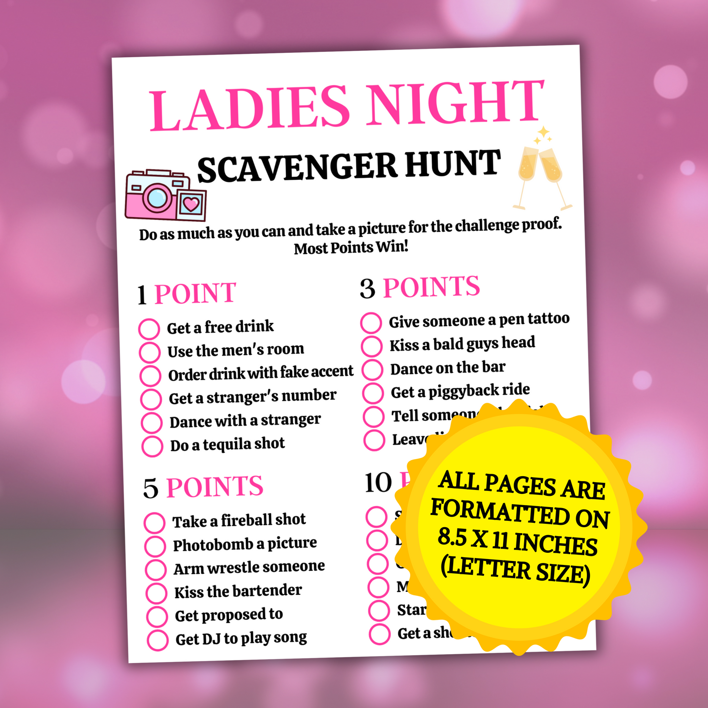 Ladies Night Scavenger Hunt Game | Printable Bar Scavenger Hunt