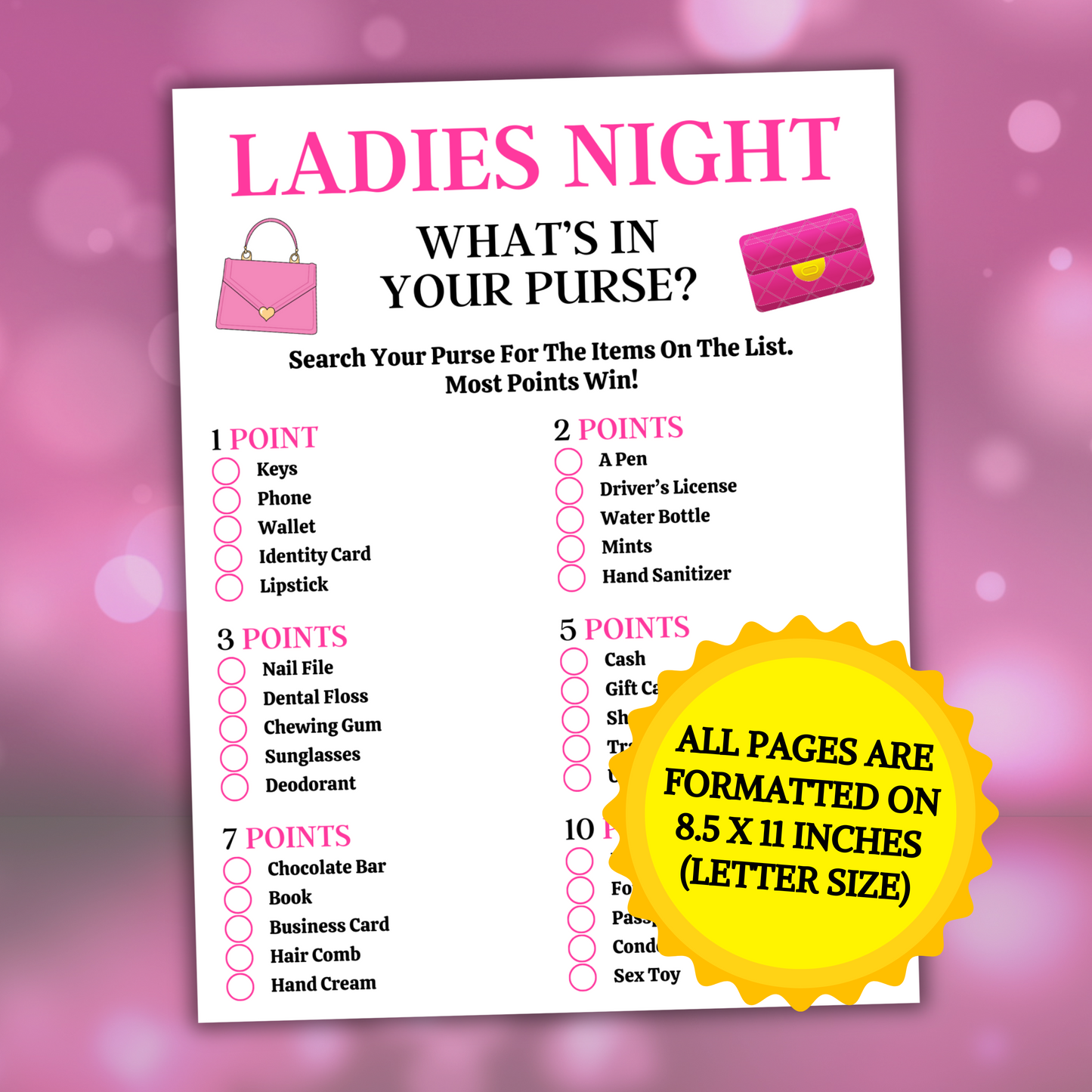 Ladies Night Whats In Your Purse Game | Whats In Your Bag Game