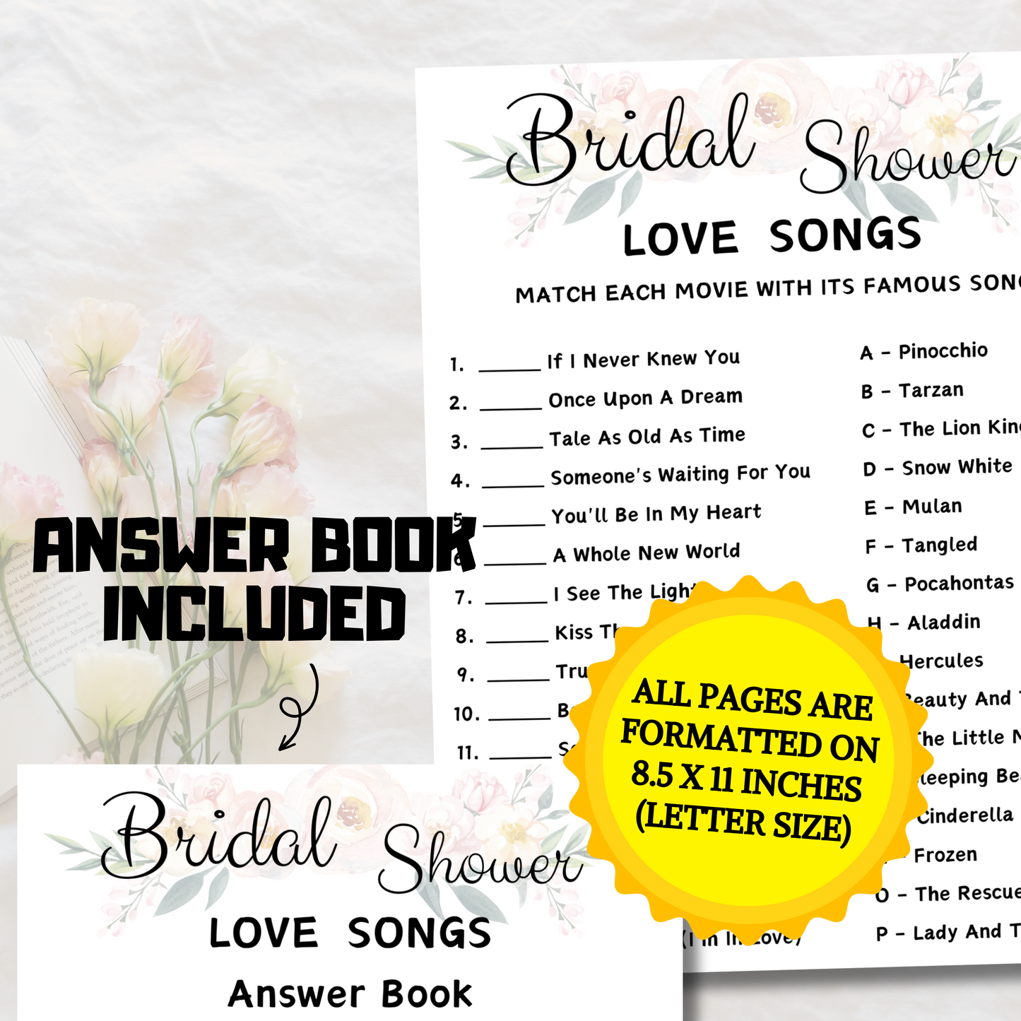 Love Song Bridal Shower Game | Printable Wedding Bridal Shower Game