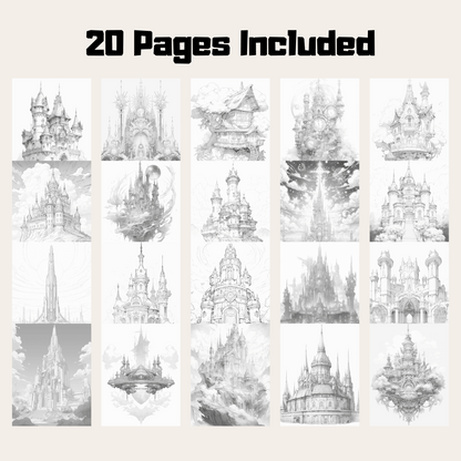 20 Pages Magic Castle Coloring Book, Fun and Educational Activity for Children
