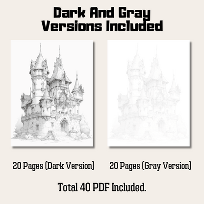 20 Pages Magic Castle Coloring Book, Fun and Educational Activity for Children