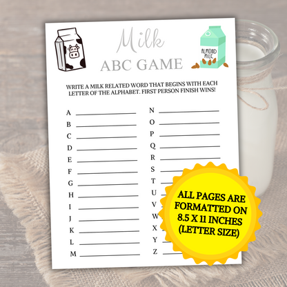 Milk ABC Game | Printable Milk Alphabet Game