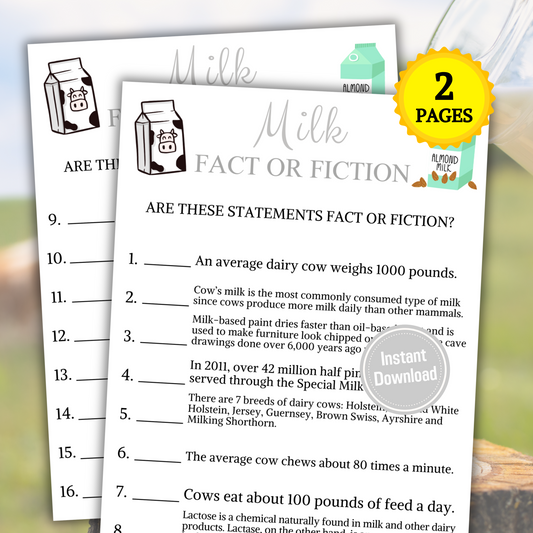 Milk Fact or Fiction Game | Printable Milk Trivia True Or False Game