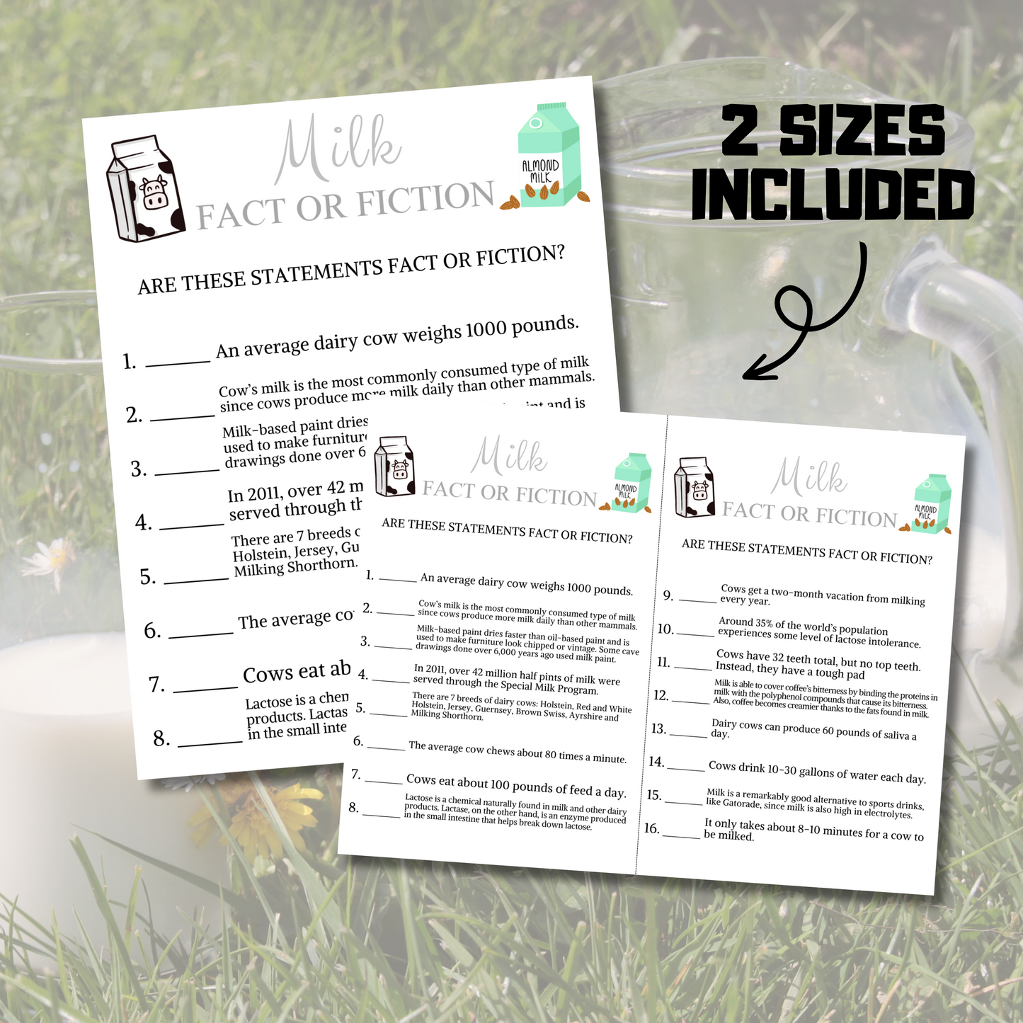 Milk Fact or Fiction Game | Printable Milk Trivia True Or False Game