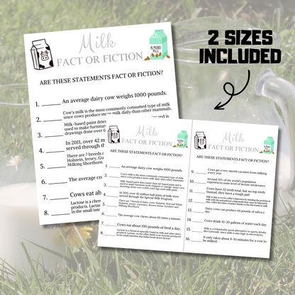 Milk Fact or Fiction Game | Printable Milk Trivia True Or False Game