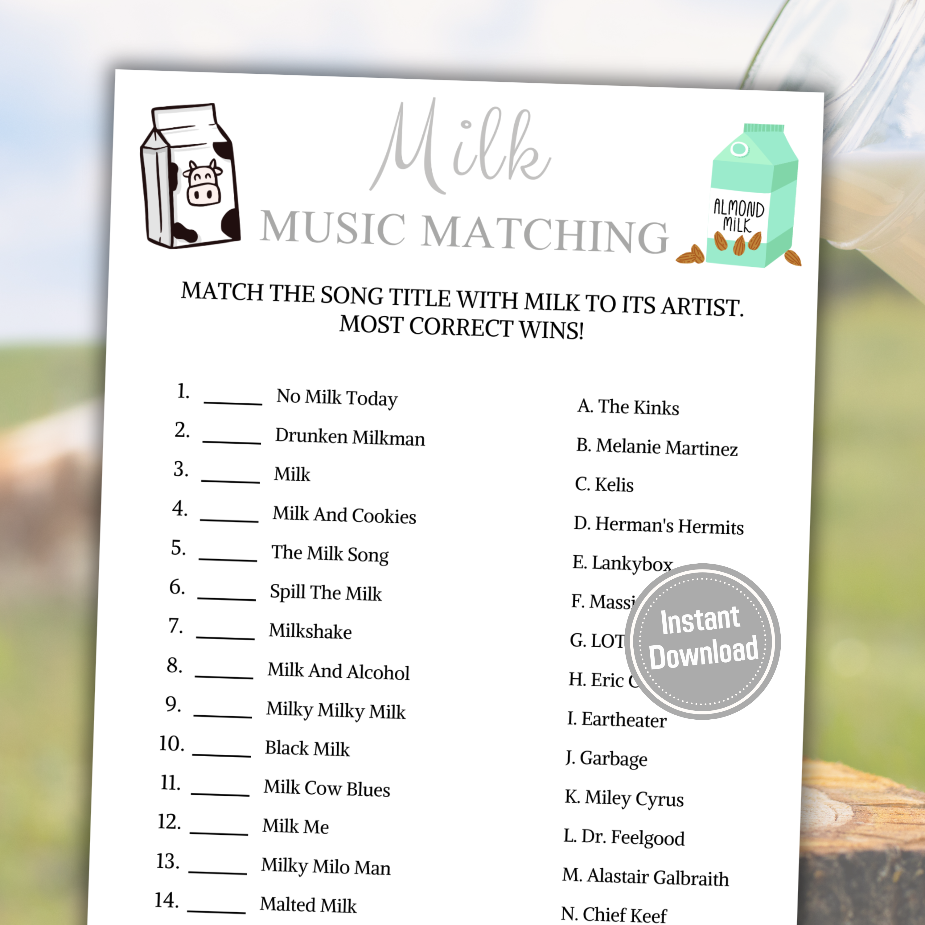 Singer Matching Game Milk Music Matching Game | Minimalist Match The Song To Its Artist ...