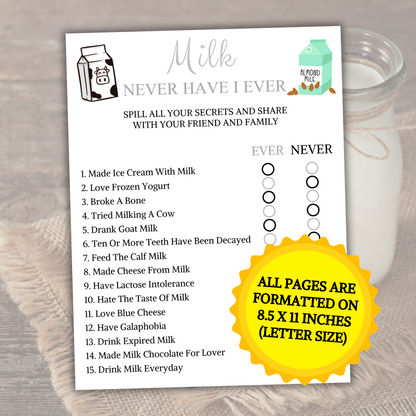 Milk Never Have I Ever Game | Minimalist Ever or Never Game
